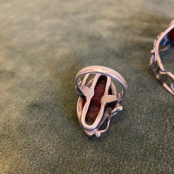 Amber and Sterling silver bracelet and ring - Picture 2 of 8